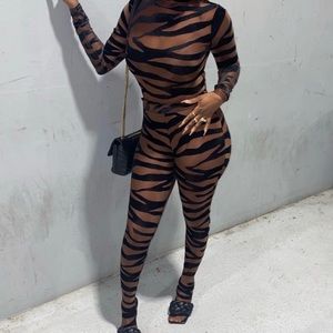 Zebra print mesh two piece
